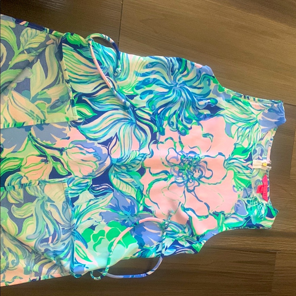 Lilly Pulitzer Party Thyme Pink Blue Floral Donna Tunic Top Shirt